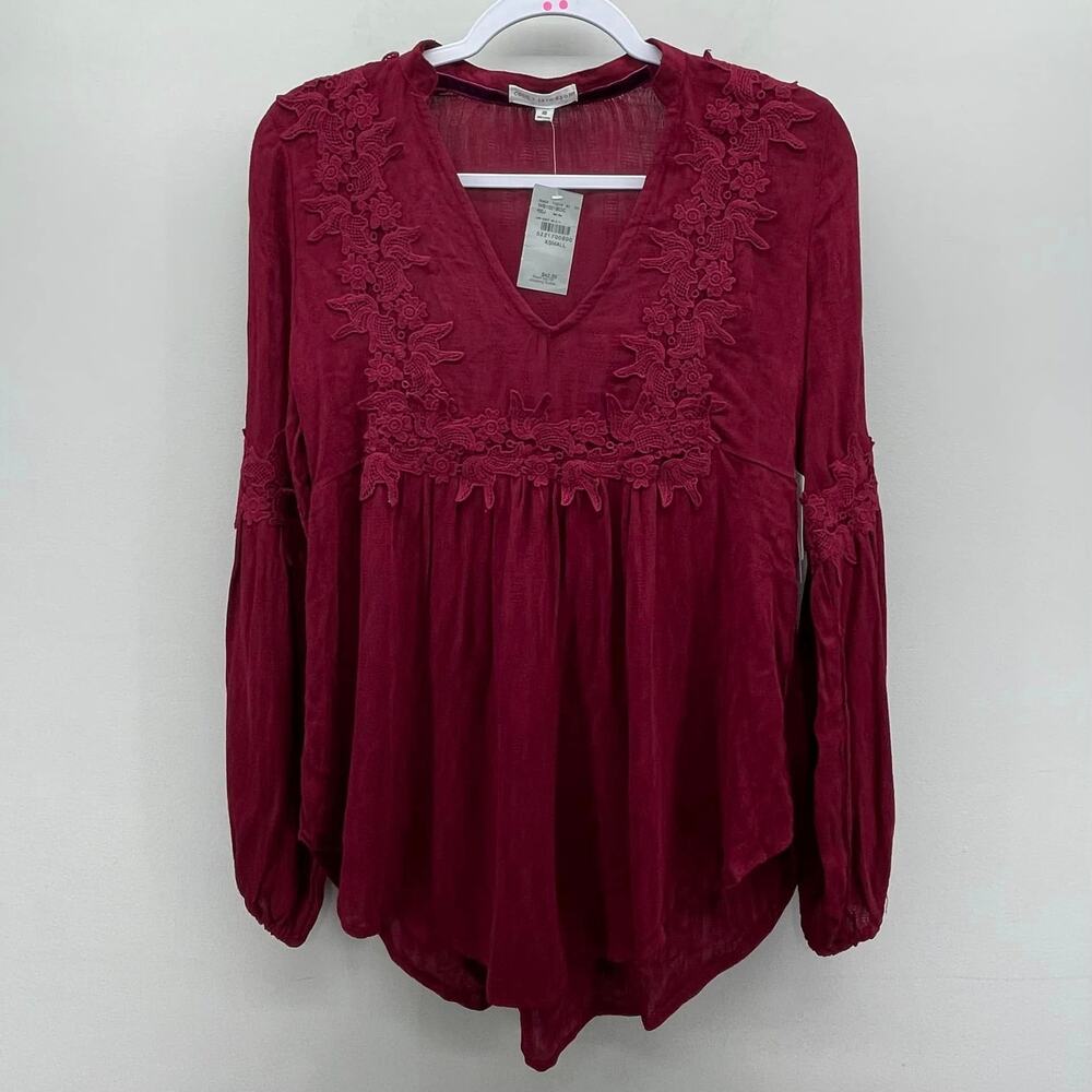 Coco + Jaimeson Peasant Blouse Wms XS Burgundy Lace Long Sleeve Whimsigoth Boho